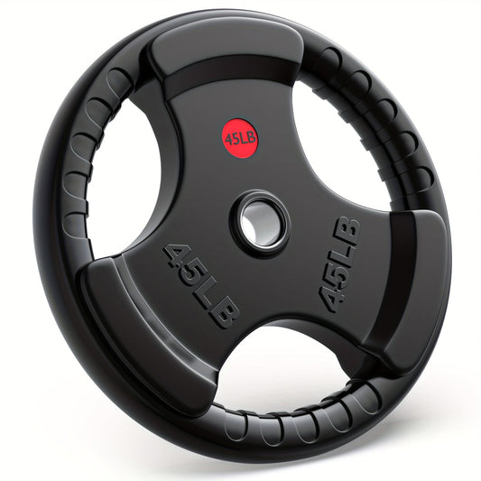 Tri-Grip Weight Plates with Three Hand Openings and 25, 35 or 45 lb Options for Barbell Training