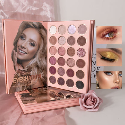 Eyeshadow Palette Book Style SHCOETY 4-in-11 Makeup Kit, 24-Color Eyeshadow + 6-Color Highlighter + 6-Color Blush + 7-Color Contour