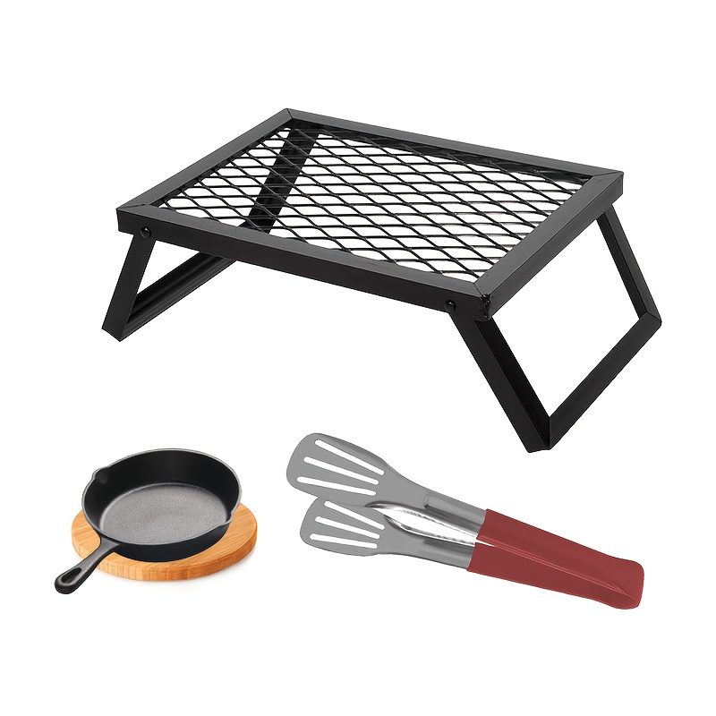 Campfire Grill Folding 16x12 Inch Heavy Steel – Portable Camp Grill with Legs & Clamps for Outdoor Cooking, Fire Pit Grill