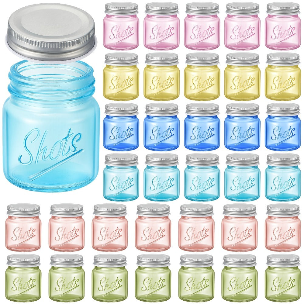 Mason Jar Shot Glasses 36 Pcs with Lids – 2 Oz Dishwasher Safe Mini Shooter Glasses – Perfect for Wedding Party Favors, Home Bar, Desserts