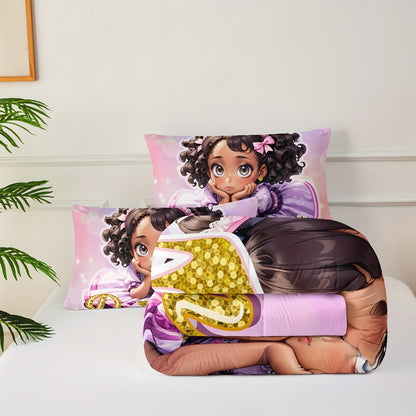 Pink Princess Floral Comforter Set with Two Pillowcases in 90.16 x 90.16 or 102.36 x 90.55-Inch Sizes