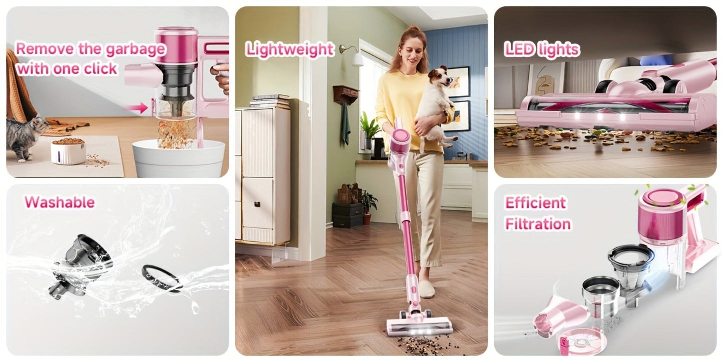 Cordless Vacuum Cleaner 55KPa 8-in-1 Stick Vacuum with LED Light 180° Swivel Wireless for Entryways, Bedrooms and Living Spaces