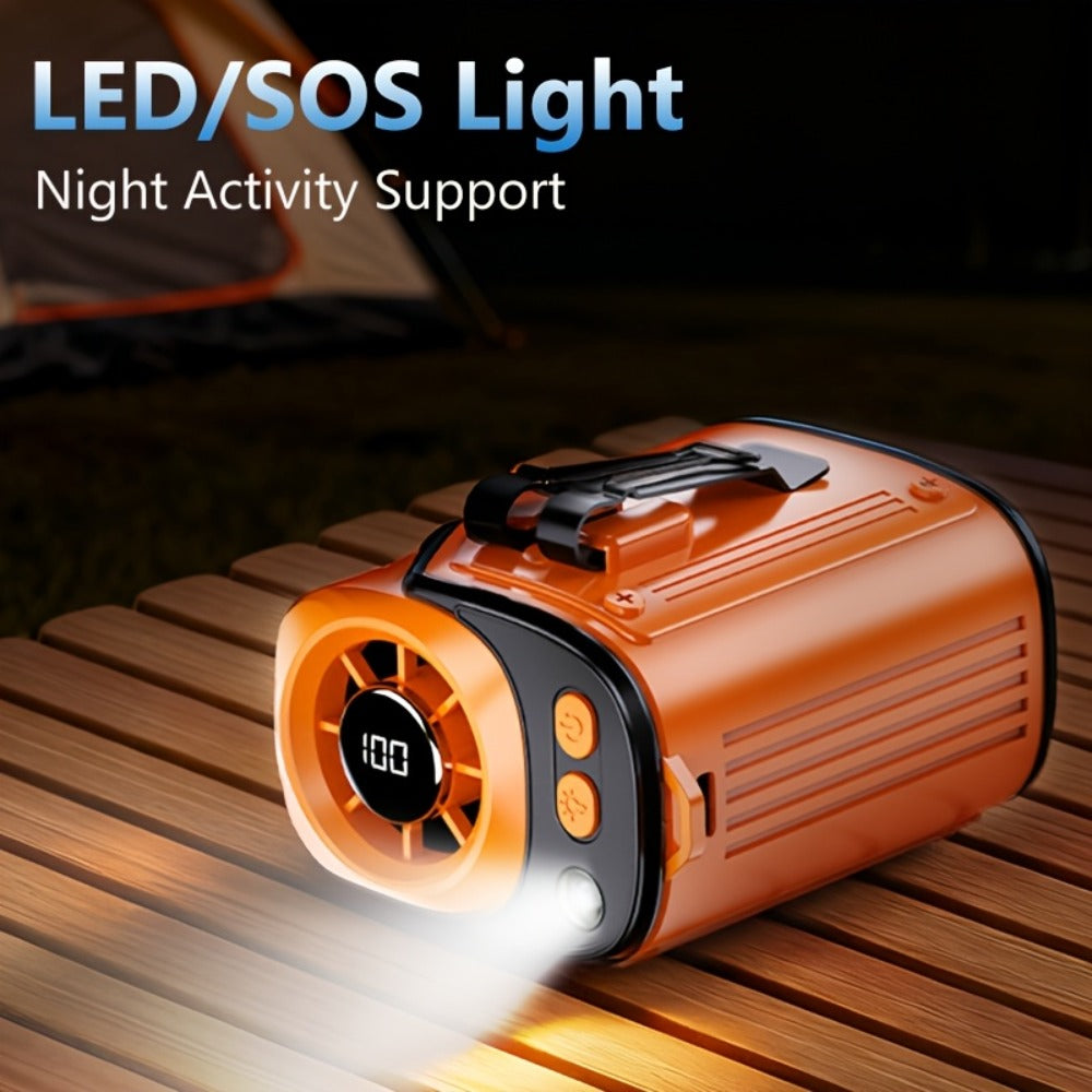 Portable Fan 3600mAh Three-in-One Waist Clip Model with Adjustable Speeds, LED Light and Digital Display