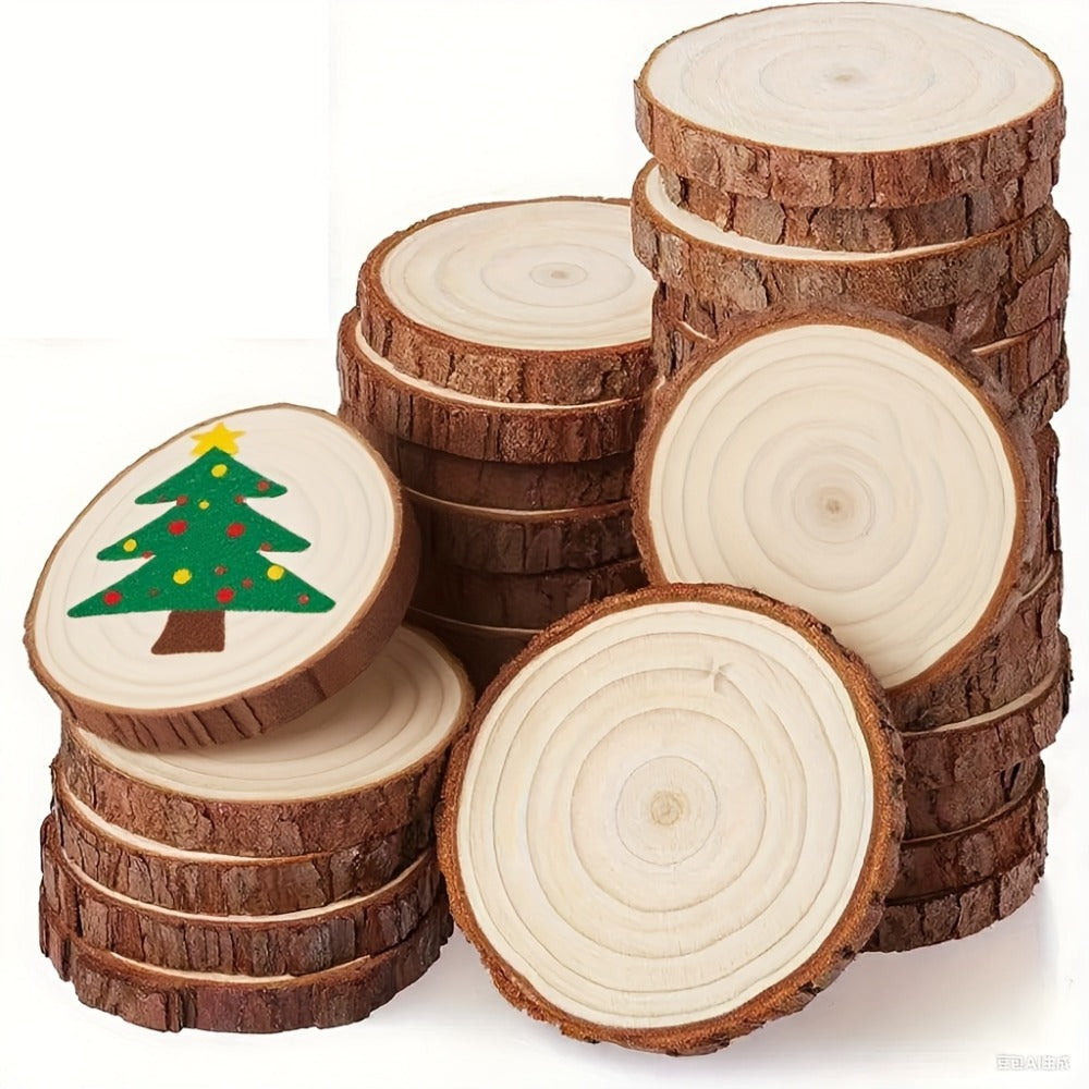 Wood Slices 28 Pcs Natural Log Bark Rounds for Crafts DIY Centerpieces Christmas Ornaments Wreaths Wedding Decor Painting Woodworking
