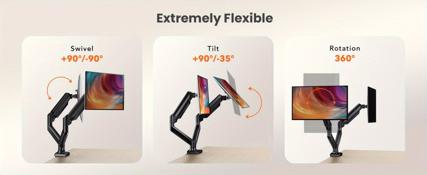 Dual Monitor Stand for 32 Inch Screens, Full Motion Dual Monitor Arm with 180° Swivel Tilt 360° Rotation