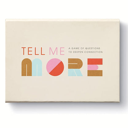 Tell Me More Conversation Card Game with 52 Question Cards, English-Language Prompts and Brown Box