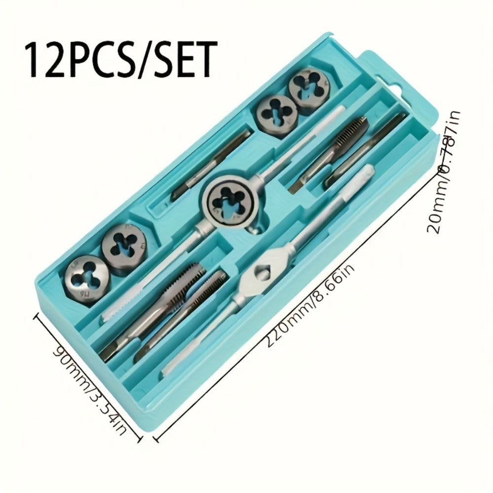 Metric Tap and Die Set 12pcs or 40pcs, M3-M12 Hand Thread Tapping Tool Kit with Plug Taps, Straight & Cone Reamers