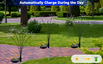 Solar Garden Lights 4-Pack Swaying Firework Stakes with Two Modes and Six Colors for Flowerbed Decor