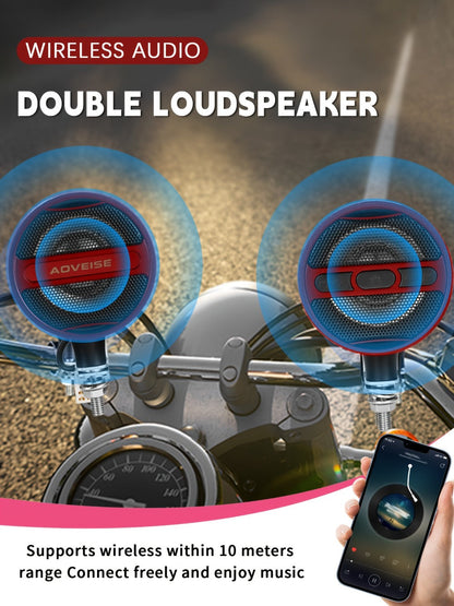 Motorcycle Bluetooth Stereo Speaker System with Built-In Amplifier – 3" Handlebar Mount Speakers, MP3 & USB, 12V, 20W×2 for ATV