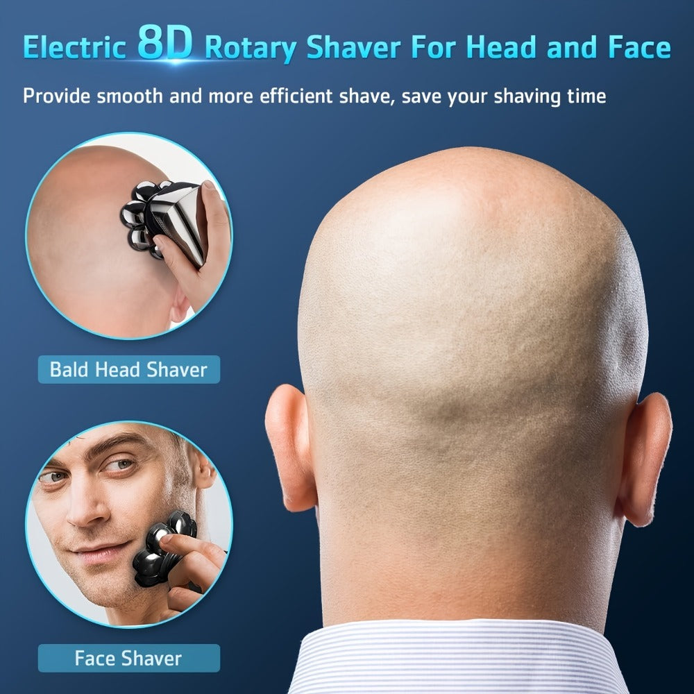 Bald Head Shaver for Men 5-in-1 8D Electric Razor – Multi-Directional Floating Blades with Beard Grooming Kit