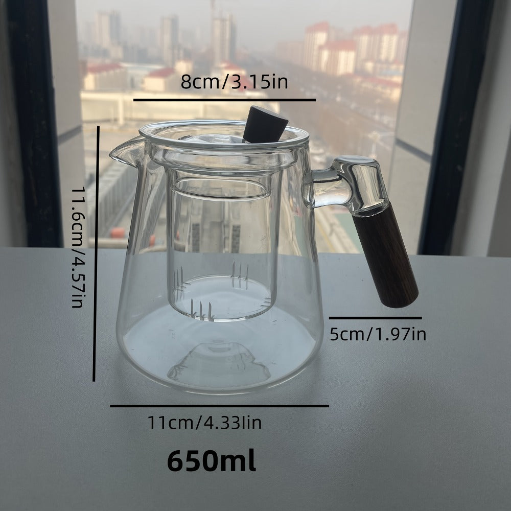 Glass Teapot with Filter 650ml - Stovetop Safe Tea and Coffee Pot with Handle, Tea Water Separator