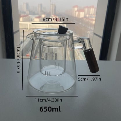 Glass Teapot with Filter 650ml - Stovetop Safe Tea and Coffee Pot with Handle, Tea Water Separator