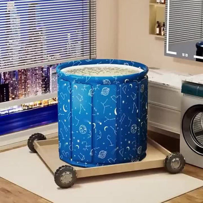 Foldable Soaking Tub for Adults, Portable Full Body Bath Barrel with Base, Collapsible Hot & Cold Soak Tub for Home Travel Small Spaces