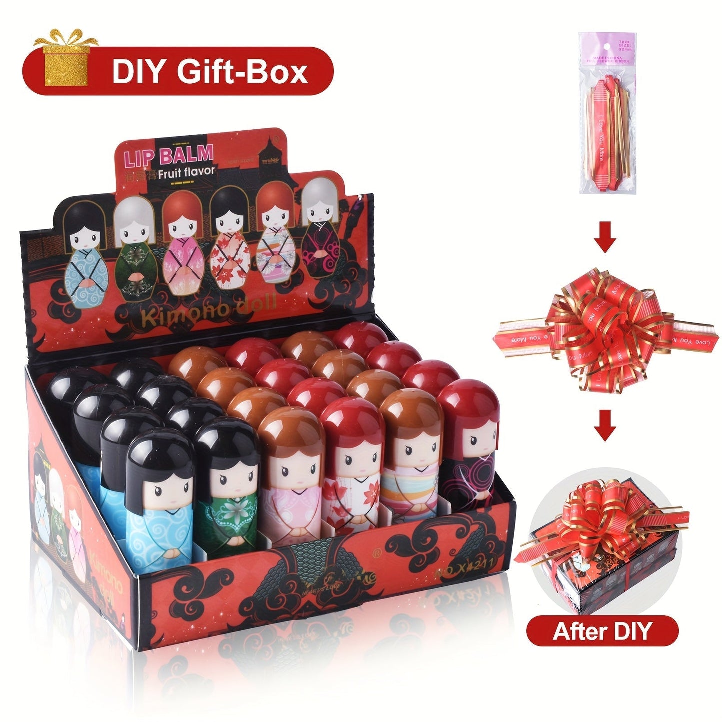 24-Piece Doll-Shaped Lip Balm Display Set in Two Illustrated Set A or Set B Checkout Options