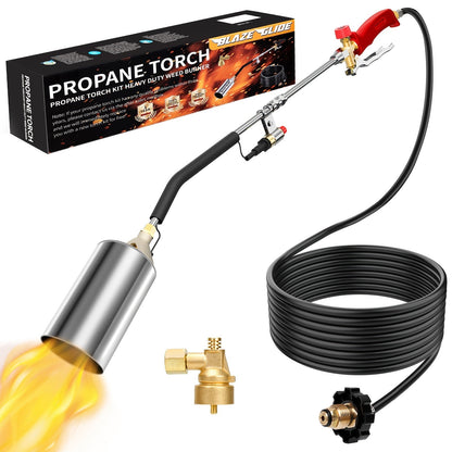 Weed Burner Torch Propane with 10ft Hose & Turbine Trigger, High-Output Flame Weeder with Cylinder Converter for Garden Weeding