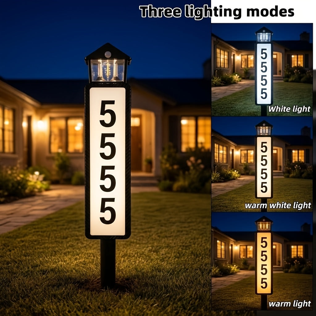 Solar House Number Light Outdoor, LED Address Sign Wall Lamp with Light Sensor, 3 Lighting Modes