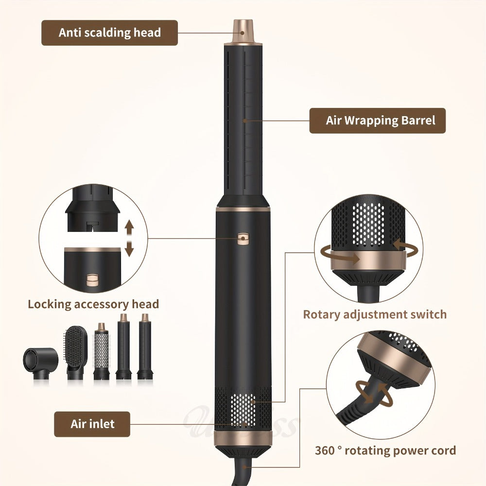 Hot Air Brush 5-in-1 Hair Dryer Brush with Round Barrel, Blow Dry, Curl, Straighten & Add Volume