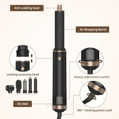 Hot Air Brush 5-in-1 Hair Dryer Brush with Round Barrel, Blow Dry, Curl, Straighten & Add Volume