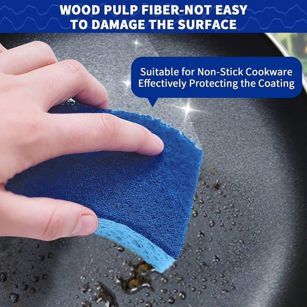 Non-Scratch Cellulose Sponge Dual-Sided with Tough Scouring Pad, Dishwashing Sponges for Kitchen