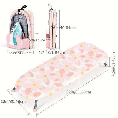Tabletop Ironing Board with Iron Holder - Compact Portable Mini Ironing Board with Feet, Heat Resistant Cover