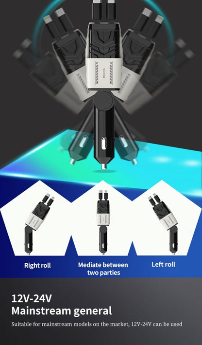 120W Fast Car Charger 4-in-1 with Retractable PD 3.0 Type-C Cable & Multi-Port USB Adapter