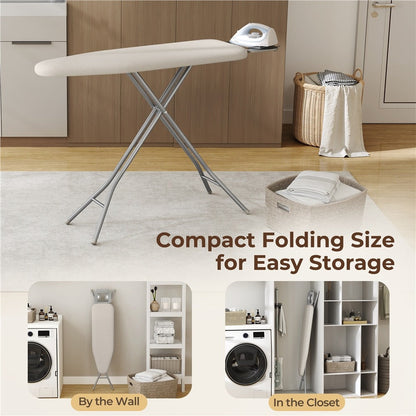 Full-Size 52-by-14-Inch Folding Ironing Board with Four-Leg Stand and Iron Rest in Four Colors