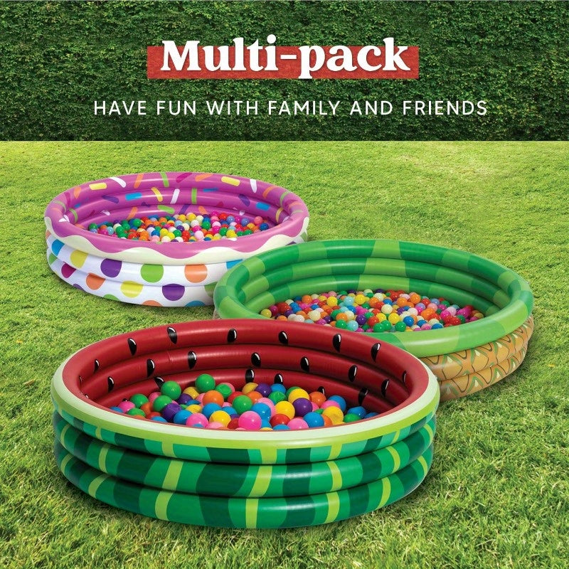 Kiddie Pool 3-Pack, 45 Inch Inflatable Swimming Pool for Kids with Fun Watermelon Pineapple Cupcake Designs
