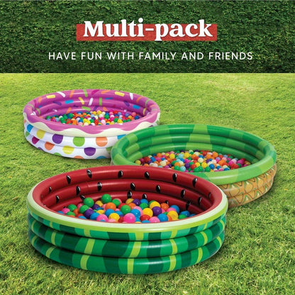 Kiddie Pool 3-Pack, 45 Inch Inflatable Swimming Pool for Kids with Fun Watermelon Pineapple Cupcake Designs