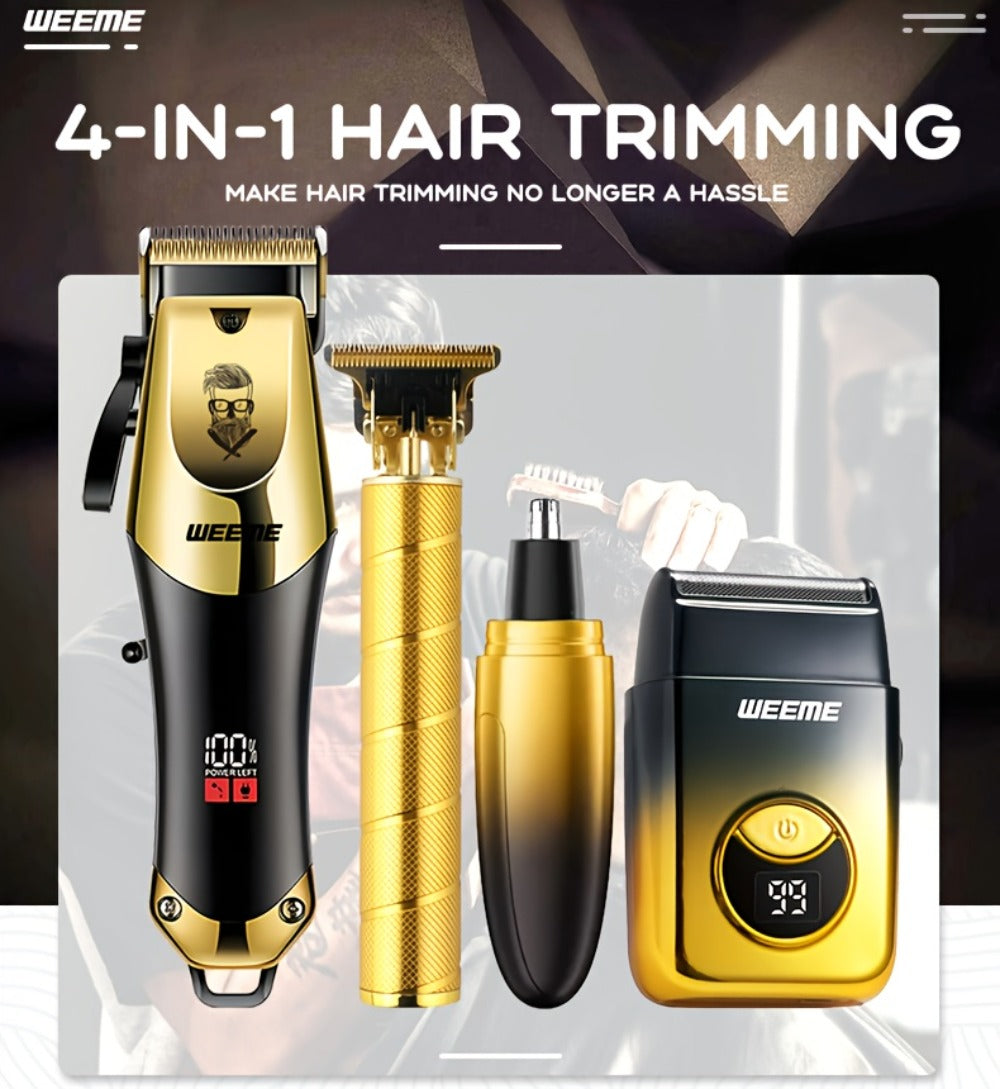 Men's Grooming Kit USB Rechargeable Hair Clipper Set with Nose Trimmer Electric Shaver Detail Trimmer 8 Limit Combs Professional Haircut Kit