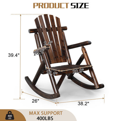 Patio Cedar Rocking Chair 26" Fan-Shaped Backrest Outdoor Rocker for Garden Poolside Patio