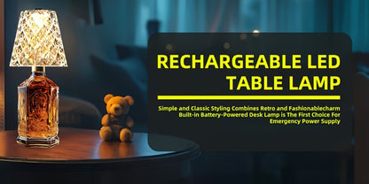 Table Lamp for Wine Bottles with Acrylic Crystal Shade, 2000mAh Battery, Three Colors and One or Two-Pack Options