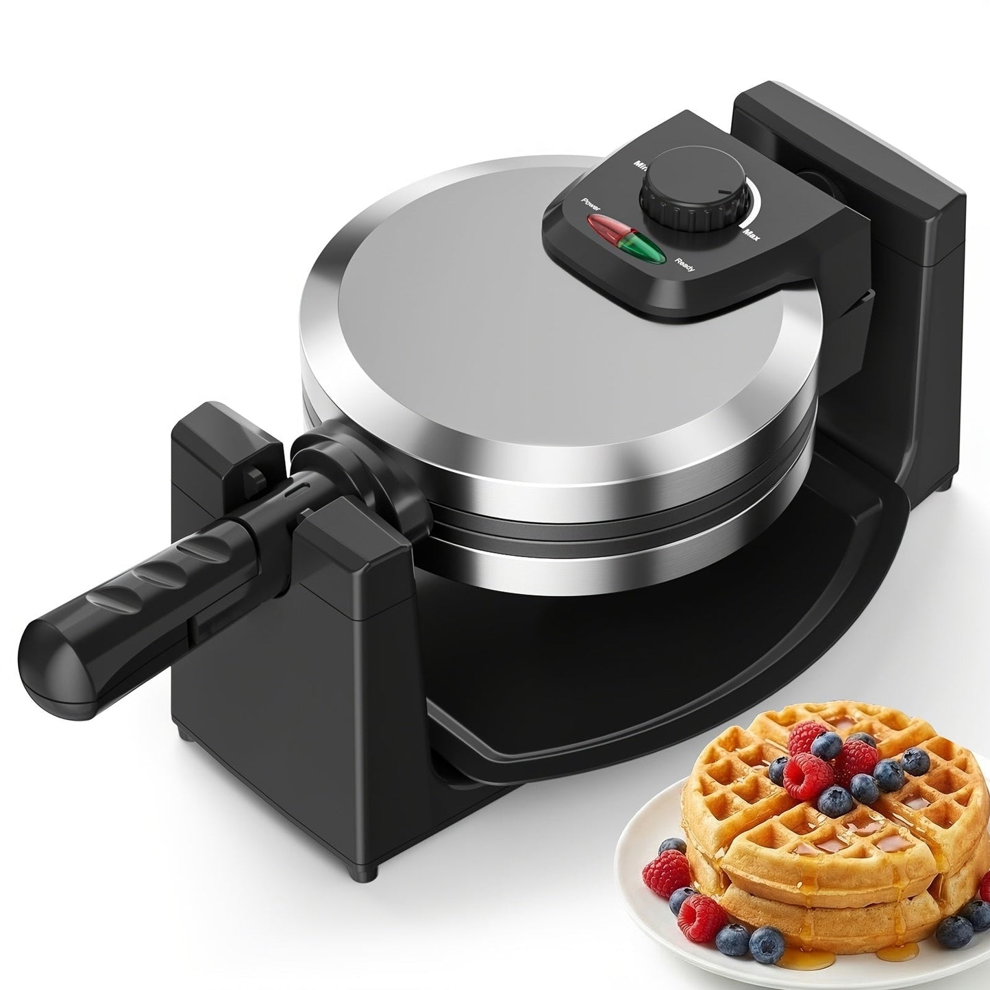 Belgian Waffle Maker 180° Rotating Flip Waffle Iron, Non-Stick Plates, Adjustable Browning Control, Removable Drip Tray, Cool Touch Handle