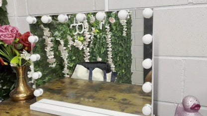 Hollywood Vanity Mirror with 15 LED Bulbs, 23 x 19 Inch Frame, Three Brightness Levels and White Base