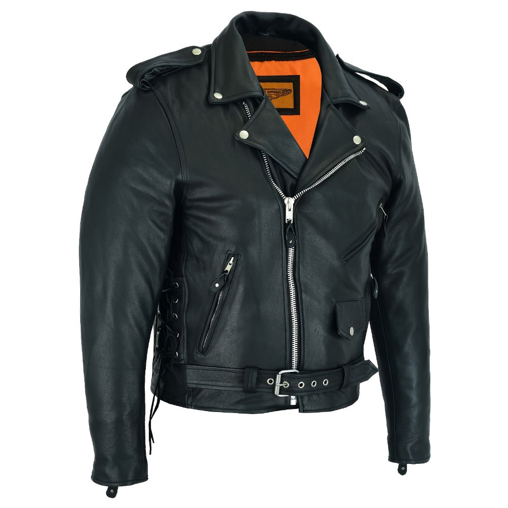 Motorcycle Leather Jacket Men – Heavy Duty Cowhide, Classic Black, Multiple Pockets, Adjustable Laces, Sizes S–XXXXL