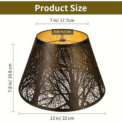 Metal Lampshade Etched Forest & Leaf Design | Black Exterior Gold Interior | Barrel Lamp Shade for Table Lamp & Floor Lamp |