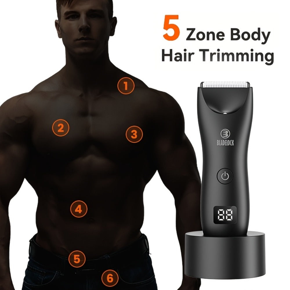 Manscaping Trimmer for Men IPX7 Waterproof Electric Groin & Ball Trimmer Ceramic Blades LCD Battery Display Replaceable Head