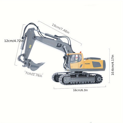 RC Construction Truck Toy 1:24 Scale Alloy Bulldozer Dump Truck & Excavator, 11-Channel Remote Control with Forward
