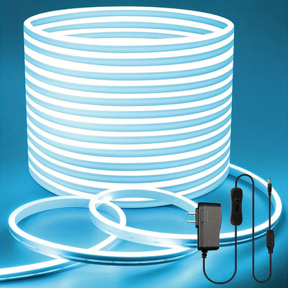 Neon LED Strip Lights 10m 32.8ft with Power Adapter, 24V Flexible Neon Light Strip in White, White