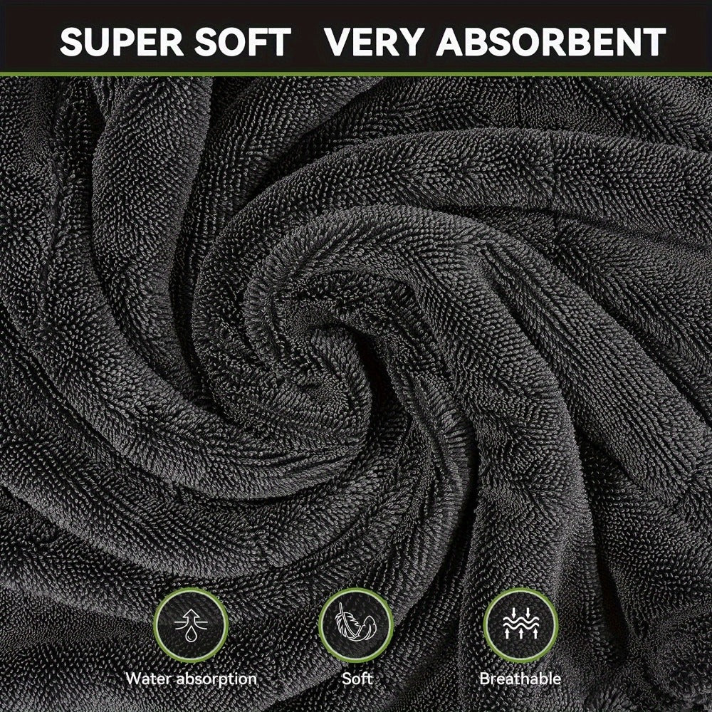 Microfiber Car Drying Towel 1300GSM – Edgeless Streak-Free Quick-Dry Detailing Towel, High Absorbency, XL Size 24x16" & 24x36" for Car