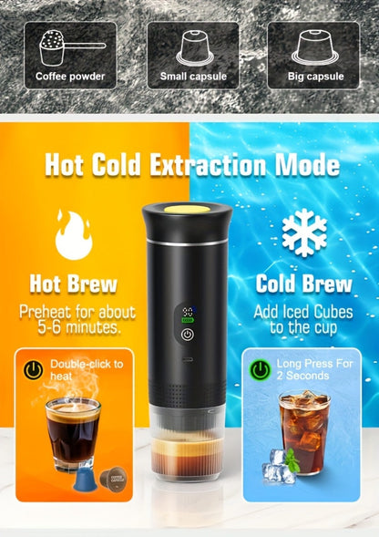 Portable Espresso Machine Type-C Charging Self-Heating, Single Serve Coffee Maker with Temperature & Battery Display