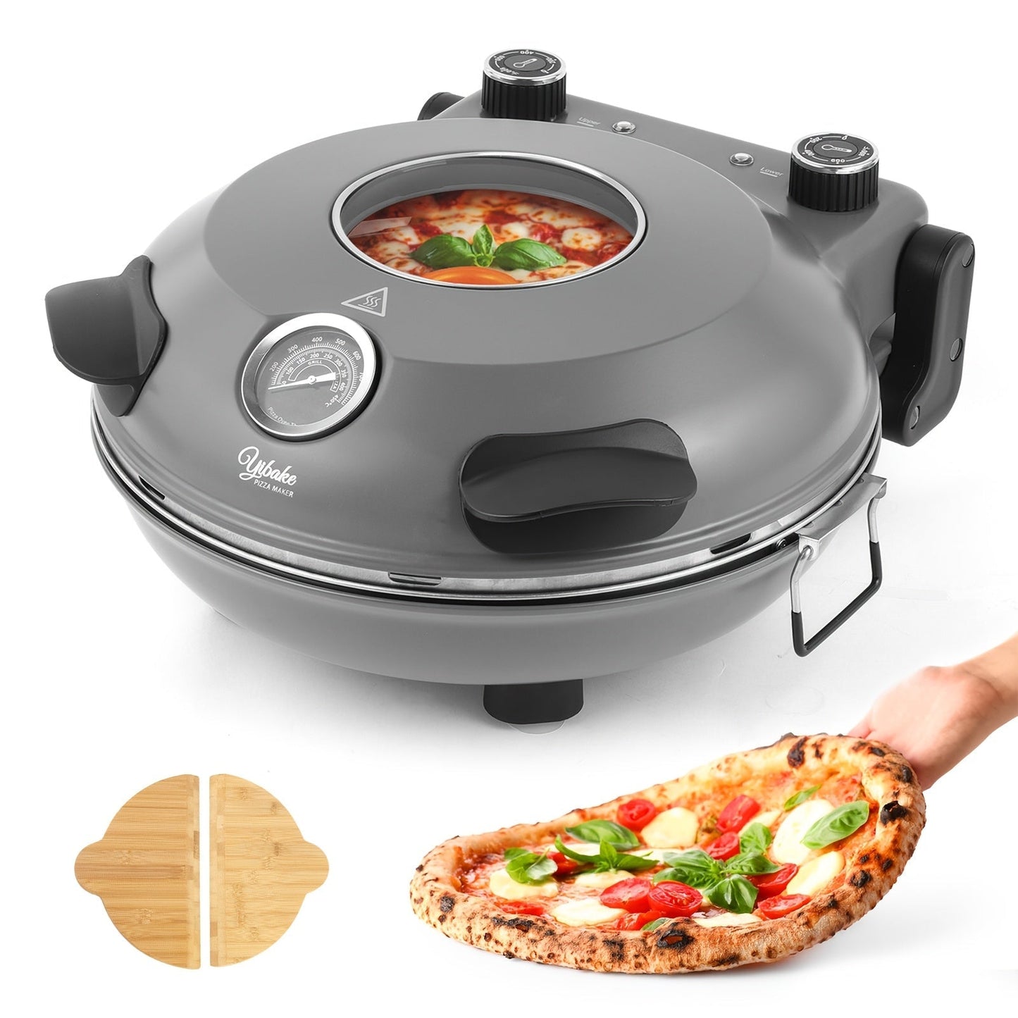 Indoor Pizza Oven 12 Inch Countertop Electric Pizza Maker 1200W, Reaches 800°F in Minutes, Dual Knob Control