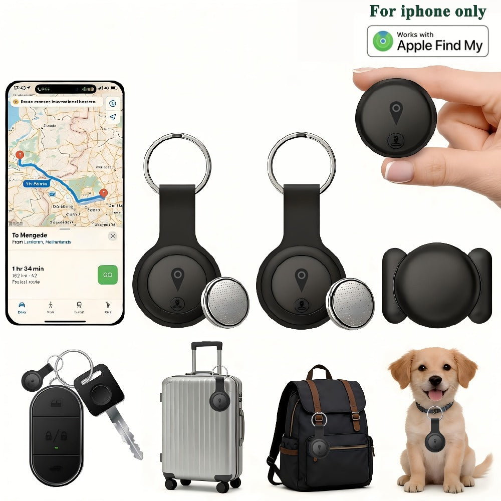 Round Black Smart Item Tracker with Keyring Holder, Two-Piece Case and Single 1pc Checkout
