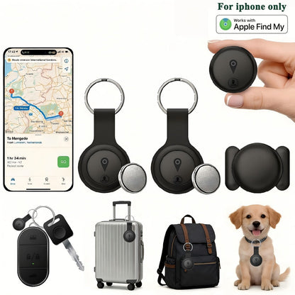 Round Black Smart Item Tracker with Keyring Holder, Two-Piece Case and Single 1pc Checkout