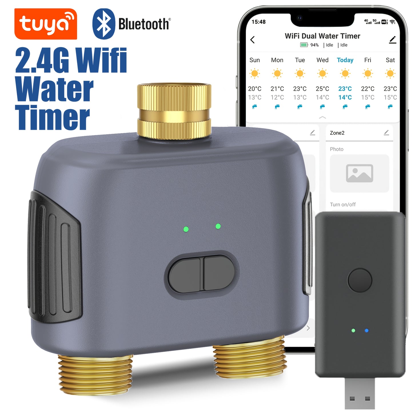 WiFi Sprinkler Timer Smart 2-Zone Irrigation System with App & Alexa Voice Control, for Garden, Lawn and Yard Watering