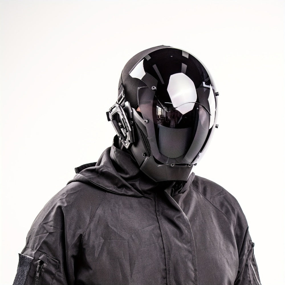 Mechanical Cyberpunk Mask Black, Futuristic Sci-Fi Half Face Costume Prop for Halloween Cosplay, Rave Bar Club Party