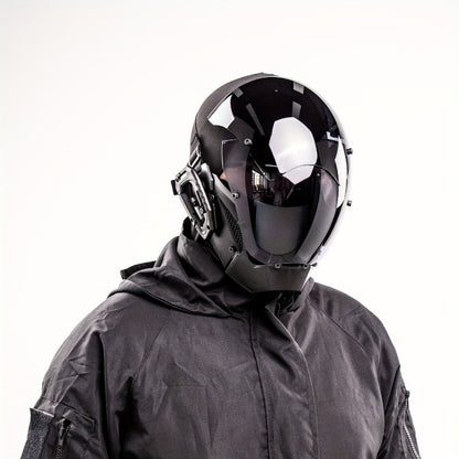 Mechanical Cyberpunk Mask Black, Futuristic Sci-Fi Half Face Costume Prop for Halloween Cosplay, Rave Bar Club Party