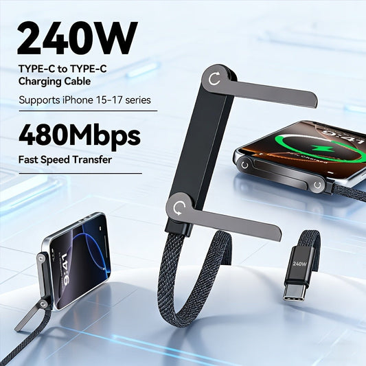 Folding-Bracket USB-C to USB-C Cable with 240W Marking, 480Mbps Graphic and 4.92 ft Length