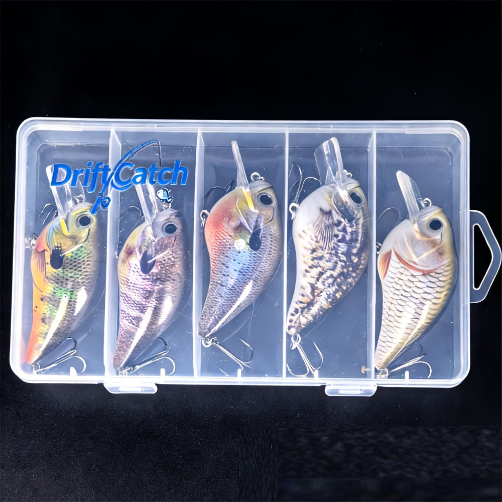 Fishing Lure Set 5-Piece Fat-Body Crankbaits, 2.95-Inch 15.5g Slow-Sinking Wobblers with Diving Bills and Treble Hooks
