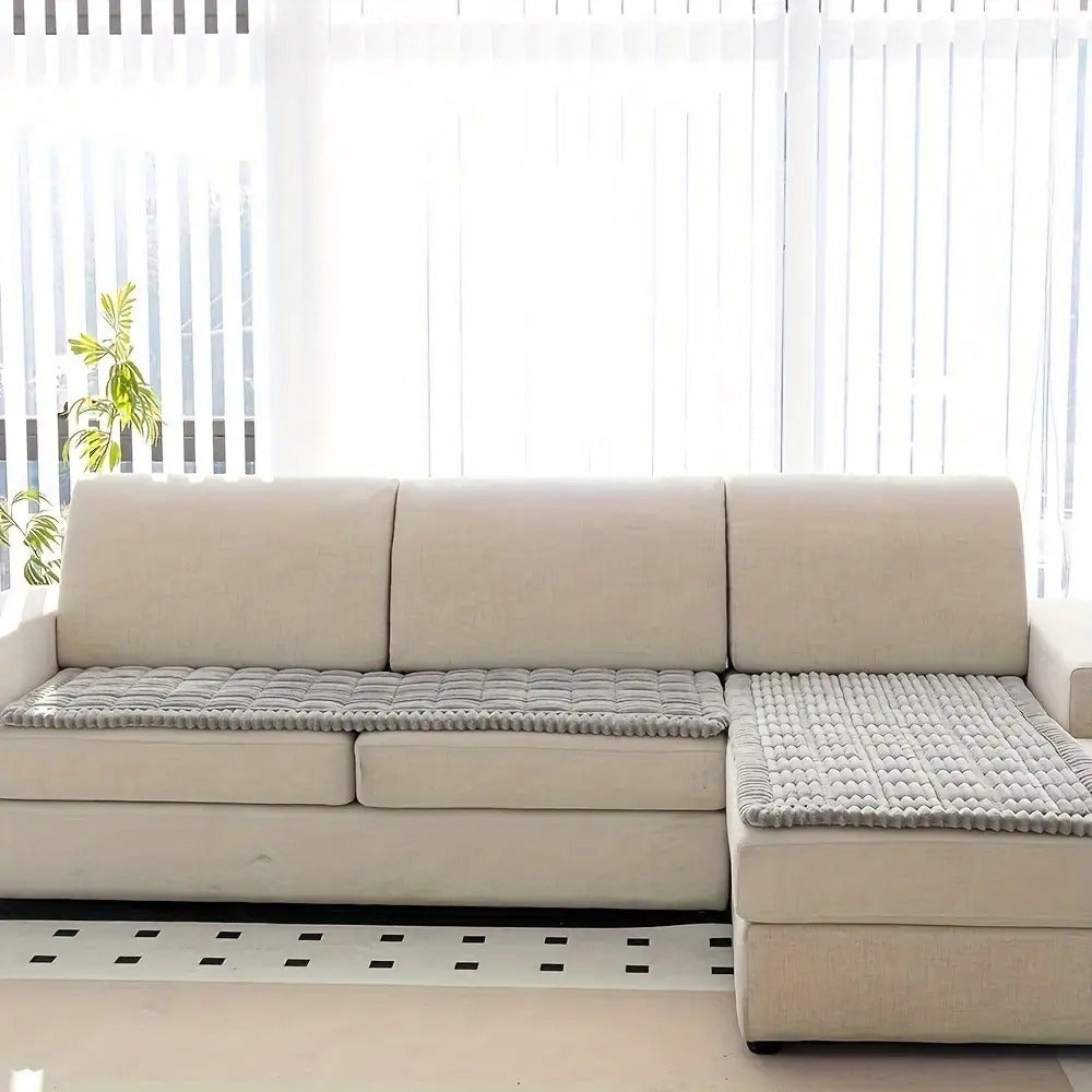 Sofa Cover Two-Piece Corduroy Jacquard Set with 28 x 59 and 28 x 83-Inch Panels in Four Colors