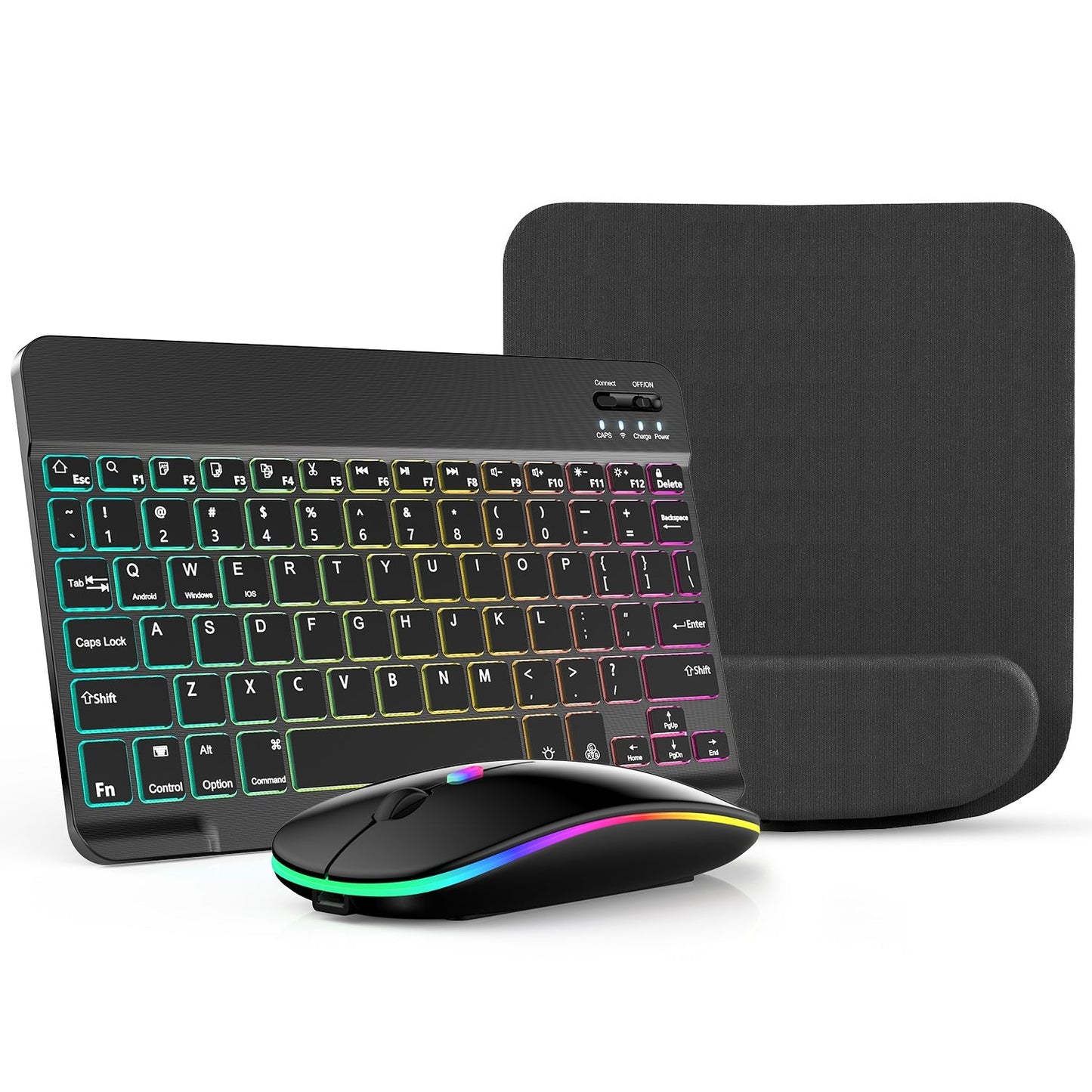 Wireless RGB Backlit Gaming Keyboard and Mouse Combo with Mouse Pad, 10-Inch Portable Keyboard Mouse Set for PC iOS Android Tablets